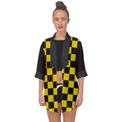 Checkerboard Pattern Black And Yellow Ancap Libertarian Open Front Chiffon Kimono by snek