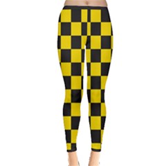 Checkerboard Pattern Black And Yellow Ancap Libertarian Inside Out Leggings by snek