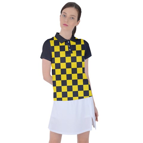 Checkerboard Pattern Black And Yellow Ancap Libertarian Women s Polo Tee by snek