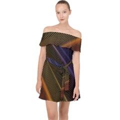 Rainbow Waves Mesh Colorful 3d Off Shoulder Chiffon Dress by HermanTelo