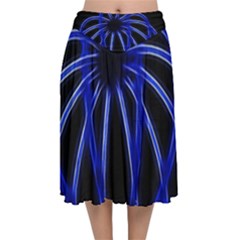 Light Effect Blue Bright Design Velvet Flared Midi Skirt by HermanTelo