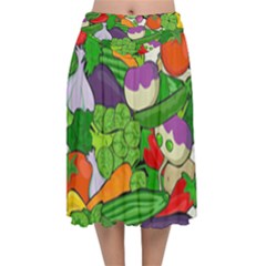 Vegetables Bell Pepper Broccoli Velvet Flared Midi Skirt by HermanTelo