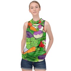 Vegetables Bell Pepper Broccoli High Neck Satin Top by HermanTelo