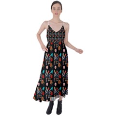 Retro Girls Dress In Black Pattern Black Tie Back Maxi Dress by snowwhitegirl