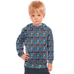 Retro Girls Dress In Black Pattern Blue Teal Kids  Hooded Pullover by snowwhitegirl