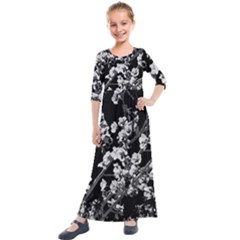 Fleurs De Cerisier Noir & Blanc Kids  Quarter Sleeve Maxi Dress by kcreatif