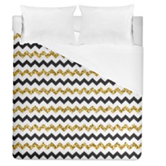 Black And Gold Glitters Zigzag Retro Pattern Golden Metallic Texture Duvet Cover (queen Size) by genx