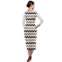 Black and Gold Glitters Zigzag Retro Pattern Golden metallic texture Quarter Sleeve Midi Velour Bodycon Dress View2