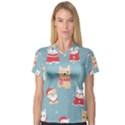 Cute French Bulldog Puppy Dog Christmas Costume Seamless Pattern V-Neck Sport Mesh Tee View1