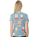 Cute French Bulldog Puppy Dog Christmas Costume Seamless Pattern V-Neck Sport Mesh Tee View2