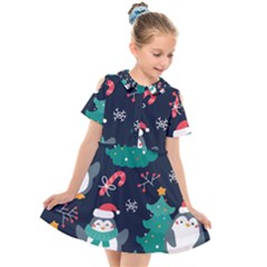 Colorful Funny Christmas Pattern Kids  Short Sleeve Shirt Dress