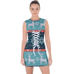 Beautiful Knitted Christmas Pattern Lace Up Front Bodycon Dress by Vaneshart