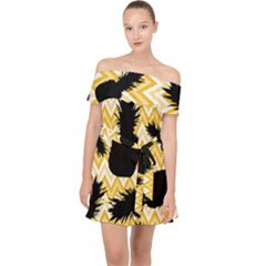 Ananas Chevrons Noir/jaune Off Shoulder Chiffon Dress by kcreatif