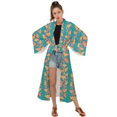 Teal Floral Paisley Stripes Maxi Kimono by mccallacoulture