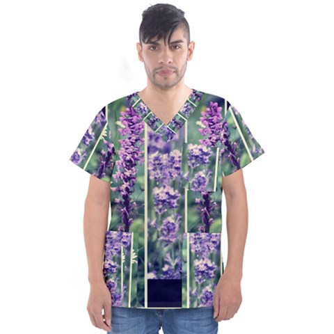 Collage Fleurs Violette Men s V-neck Scrub Top by kcreatif