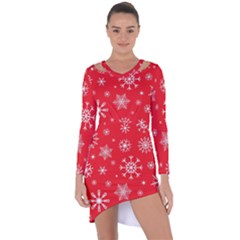 Christmas Seamless With Snowflakes Snowflake Pattern Red Background Winter Asymmetric Cut-out Shift Dress by Vaneshart