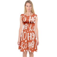 Ho Ho Ho Lettering Seamless Pattern Santa Claus Laugh Capsleeve Midi Dress by Vaneshart