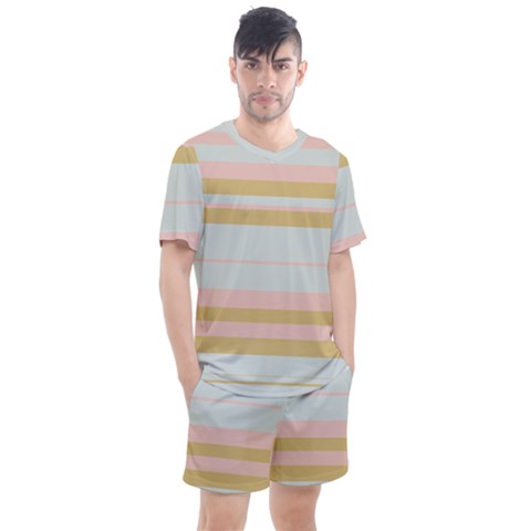 Bandes Rose/doré/vert Men s Mesh Tee And Shorts Set by kcreatif