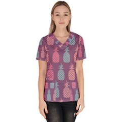 Pineapple Wallpaper Pattern 1462307008mhe Women s V-neck Scrub Top by Sobalvarro