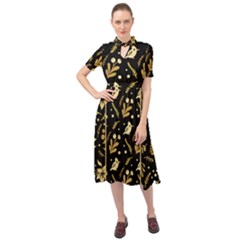 Golden Christmas Pattern Collection Keyhole Neckline Chiffon Dress by Vaneshart