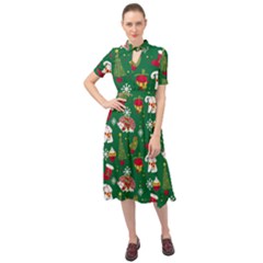 Colorful Funny Christmas Pattern Green Keyhole Neckline Chiffon Dress by Vaneshart