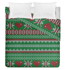 Knitted Christmas Pattern Green Red Duvet Cover Double Side (queen Size) by Vaneshart