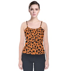 Orange Cheetah Animal Print Velvet Spaghetti Strap Top by mccallacoulture