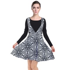 Black And White Pattern Plunge Pinafore Dress by HermanTelo