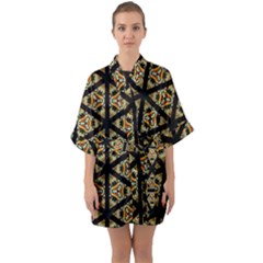 Pattern Stained Glass Triangles Half Sleeve Satin Kimono  by HermanTelo