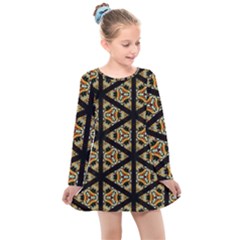 Pattern Stained Glass Triangles Kids  Long Sleeve Dress by HermanTelo