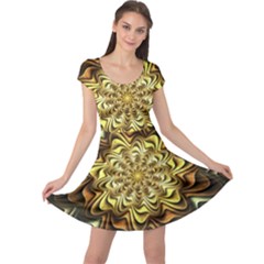 Fractal Flower Petals Gold Cap Sleeve Dress by HermanTelo