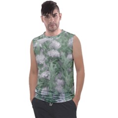 Green And White Textured Botanical Motif Manipulated Photo Men s Regular Tank Top by dflcprintsclothing