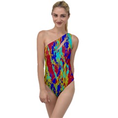 Multicolored Vibran Abstract Textre Print To One Side Swimsuit by dflcprintsclothing