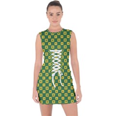 Df Green Domino Lace Up Front Bodycon Dress by deformigo