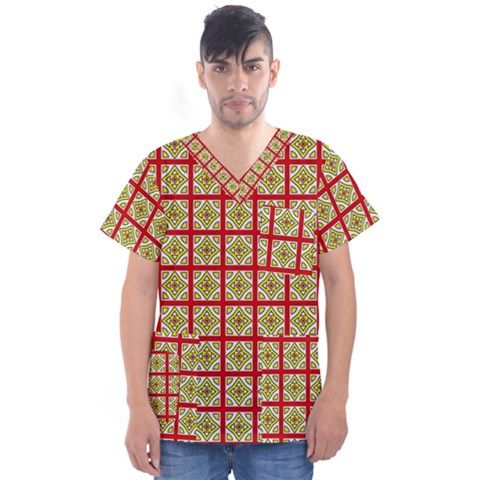 Df Hackberry Grid Men s V-neck Scrub Top by deformigo