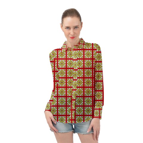 Df Hackberry Grid Long Sleeve Chiffon Shirt by deformigo