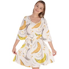 Seamless Stylish Pattern With Fresh Yellow Bananas Background Velour Kimono Dress by Wegoenart