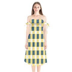 Diagonal Checkered Plaid Seamless Pattern Shoulder Tie Bardot Midi Dress by Wegoenart