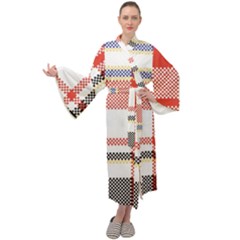 Plaid Mosaic Pixel Seamless Pattern Maxi Velour Kimono by Wegoenart