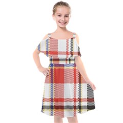 Plaid Mosaic Pixel Seamless Pattern Kids  Cut Out Shoulders Chiffon Dress by Wegoenart