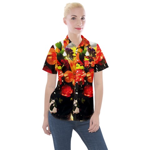 Flowers In A Vase 1 2 Women s Short Sleeve Pocket Shirt by bestdesignintheworld