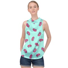 Donuts Pattern Food Colourful High Neck Satin Top by Vaneshart