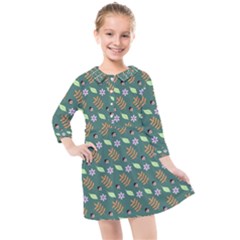 Nature Pattern Spring Green Kids  Quarter Sleeve Shirt Dress by Vaneshart