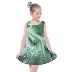 Green Wet Rain Water Drops Plant Kids  Summer Dress by Vaneshart