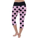 Polka Dots - Black On Blush Pink Lightweight Velour Capri Yoga Leggings View4