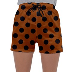 Polka Dots - Black On Burnt Orange Sleepwear Shorts by FashionBoulevard