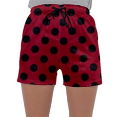 Polka Dots Black On Carmine Red Sleepwear Shorts by FashionBoulevard