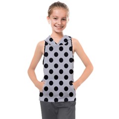 Polka Dots Black On Cloudy Grey Kids  Sleeveless Hoodie by FashionBoulevard