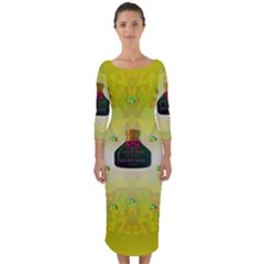 Birds And Sunshine With A Big Bottle Peace And Love Quarter Sleeve Midi Bodycon Dress by pepitasart