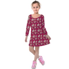 Robin Art Red Pattern Kids  Long Sleeve Velvet Dress by snowwhitegirl